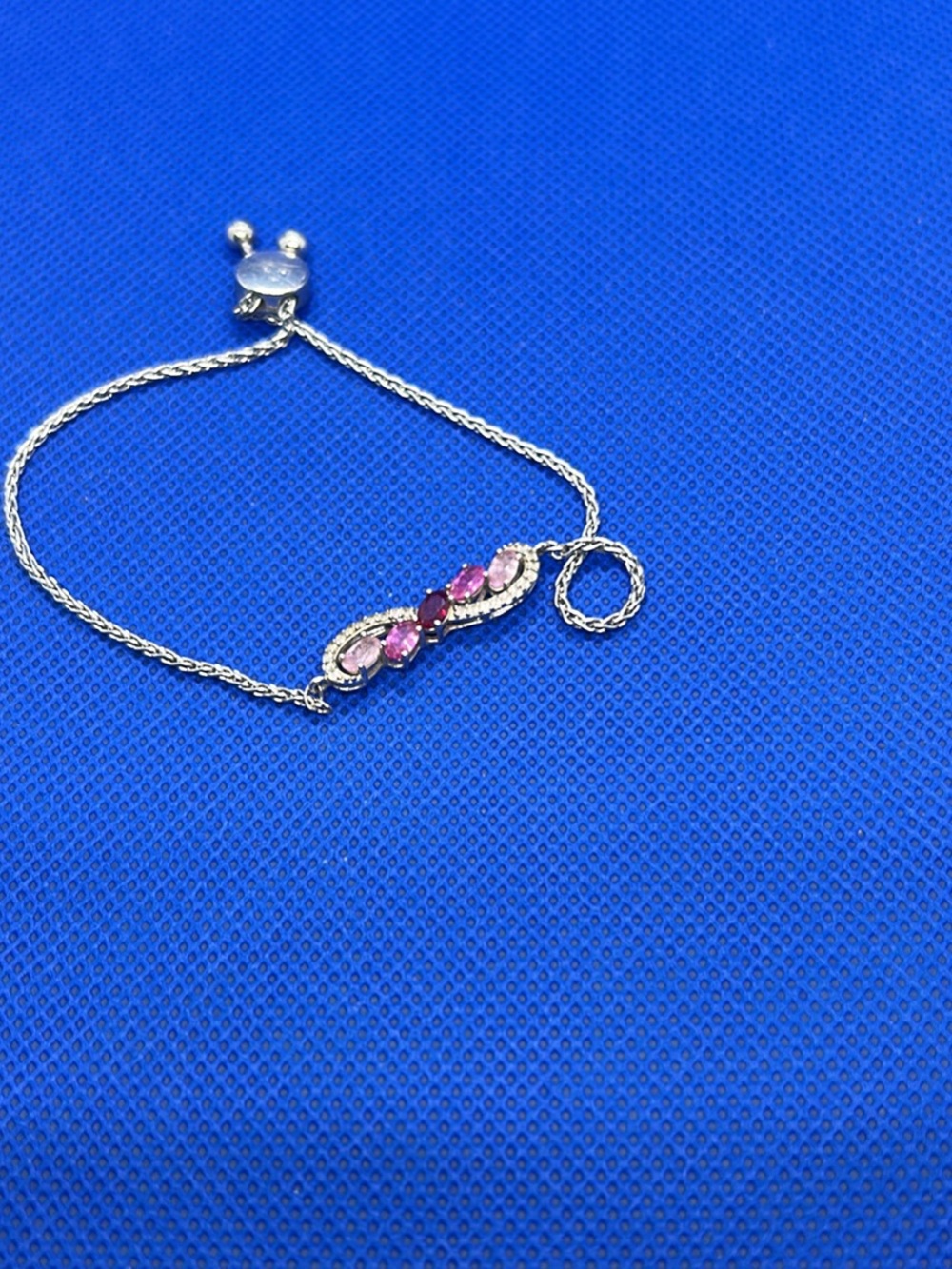 Silver Bracelet with Pink Gem Accents - Picture 2 of 3